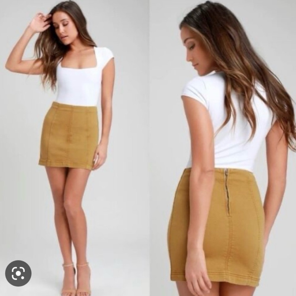 Free People. Modern Femme Denim Mini Skirt. Mustard. Size 4.